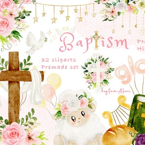 Baptism clipart, floral cross graphic PNG, first communion clipart, angel PNG, baby girl baptism, Christening graphic, baby clipart PNG