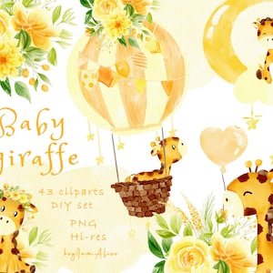 Clipart giraffa per bambini, giraffa gialla dell'acquerello PNG, uso COMMERCIALE GRATUITO, clipart animali della giungla safari, arte della scuola materna, clipart per bambini png