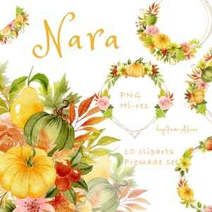 Aquarelle automne floral PNG, citrouille clipart, invitation de fleur d'automne, graphique numérique PNG, thanksgiving floral, pomme automne clipart PNG