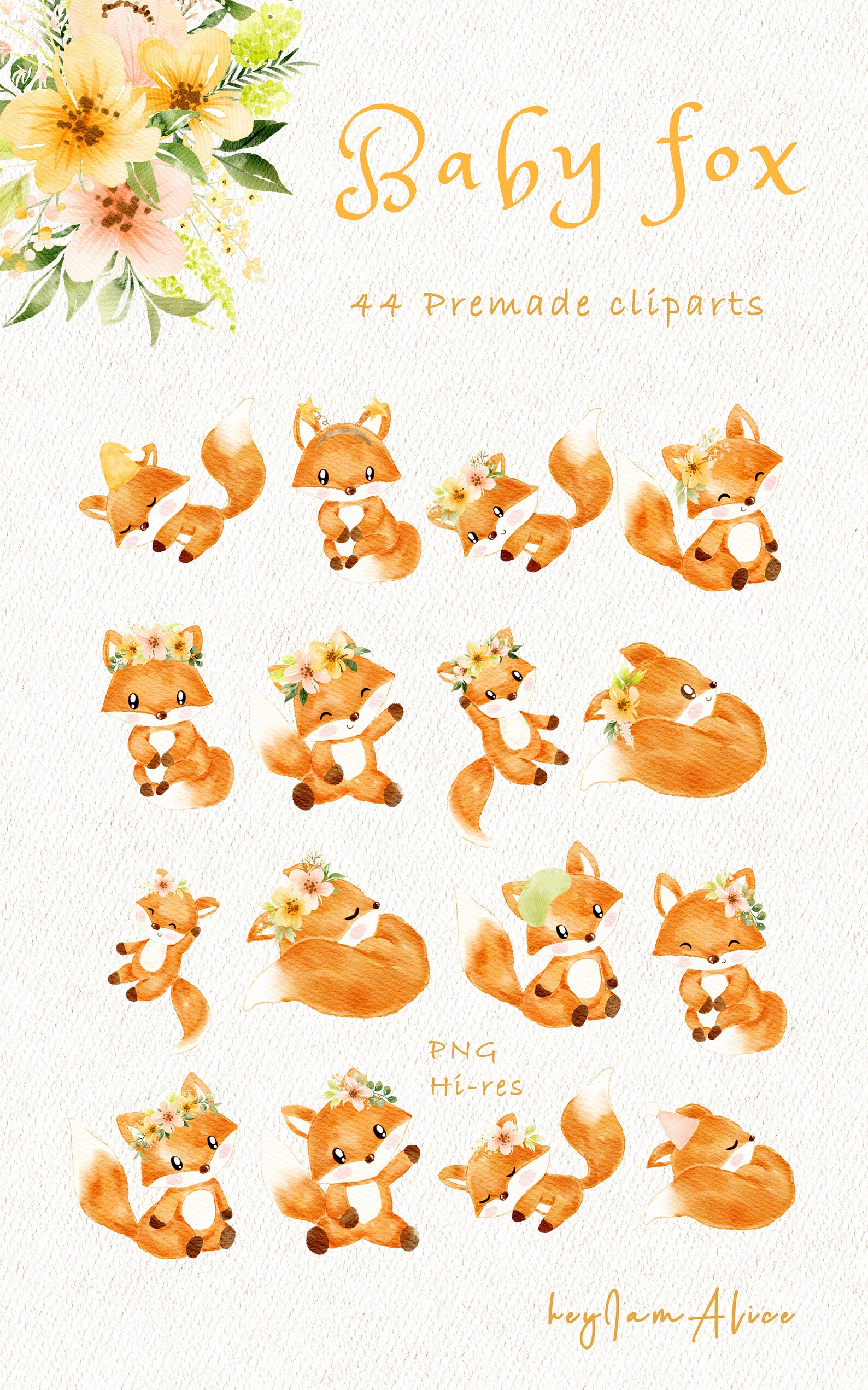 Baby Fox Watercolor Clipart Woodland Animal PNG FREE | Etsy