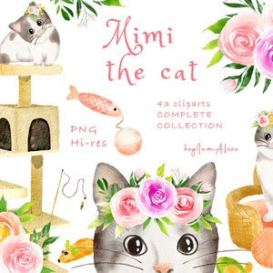 Kat aquarel clipart, kitten clipart png, GRATIS COMMERCIEEL gebruik, kat png, kat speelgoed clipart, kattenboom png, aquarel bloem clipart png