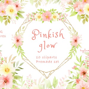Roze gele bloem aquarel clipart, gloed roze bloemen PNG, GRATIS COMMERCIEEL gebruik, zacht roze boeket, bruiloft clipart, kinderkamer clipart png