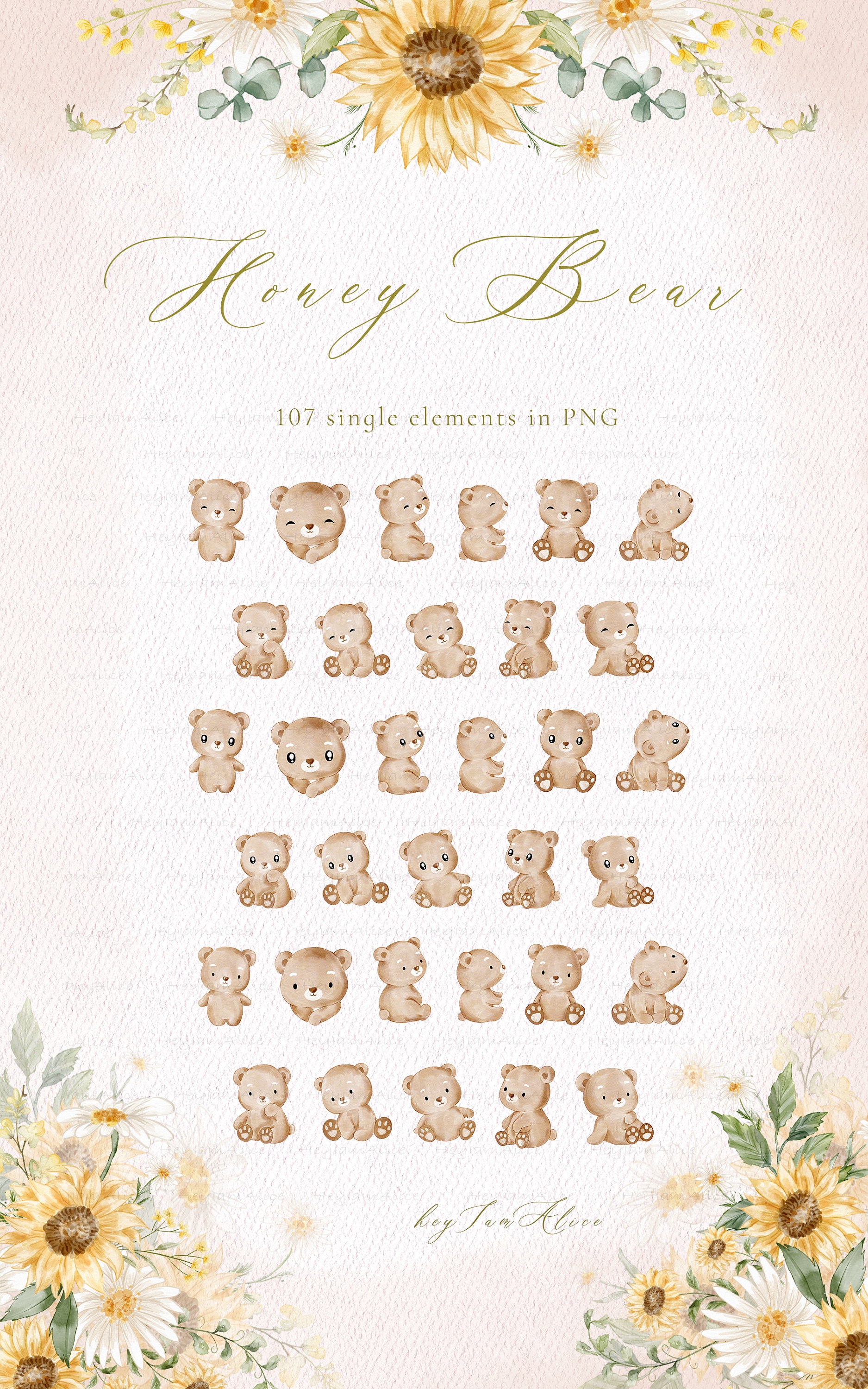 Bee and Honey Watercolor Clipart, Honey Bear Graphic PNG, Little Animal ...