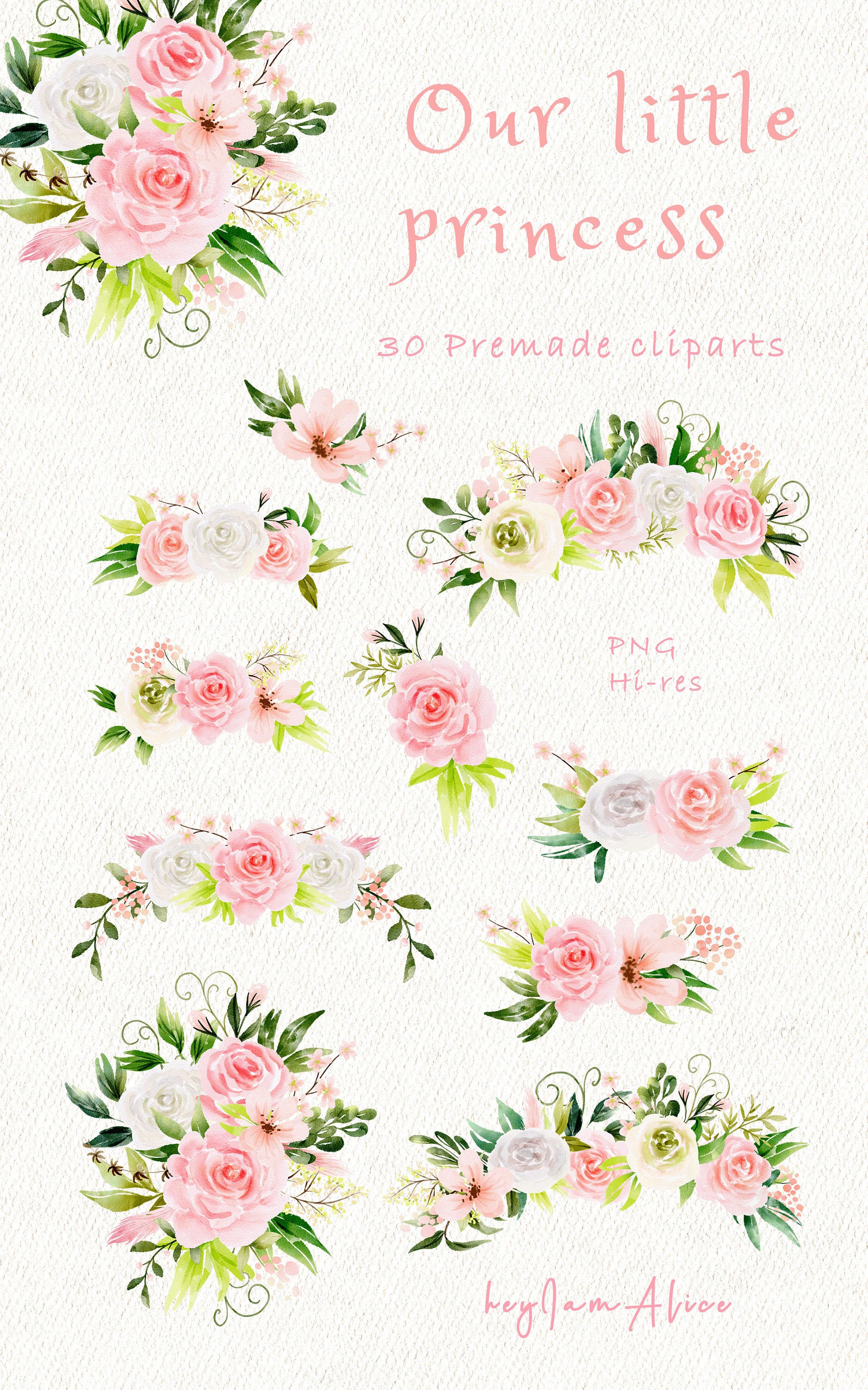 Baby Girl Watercolor Clipart, Little Princess Clipart, Nursery Clipart ...