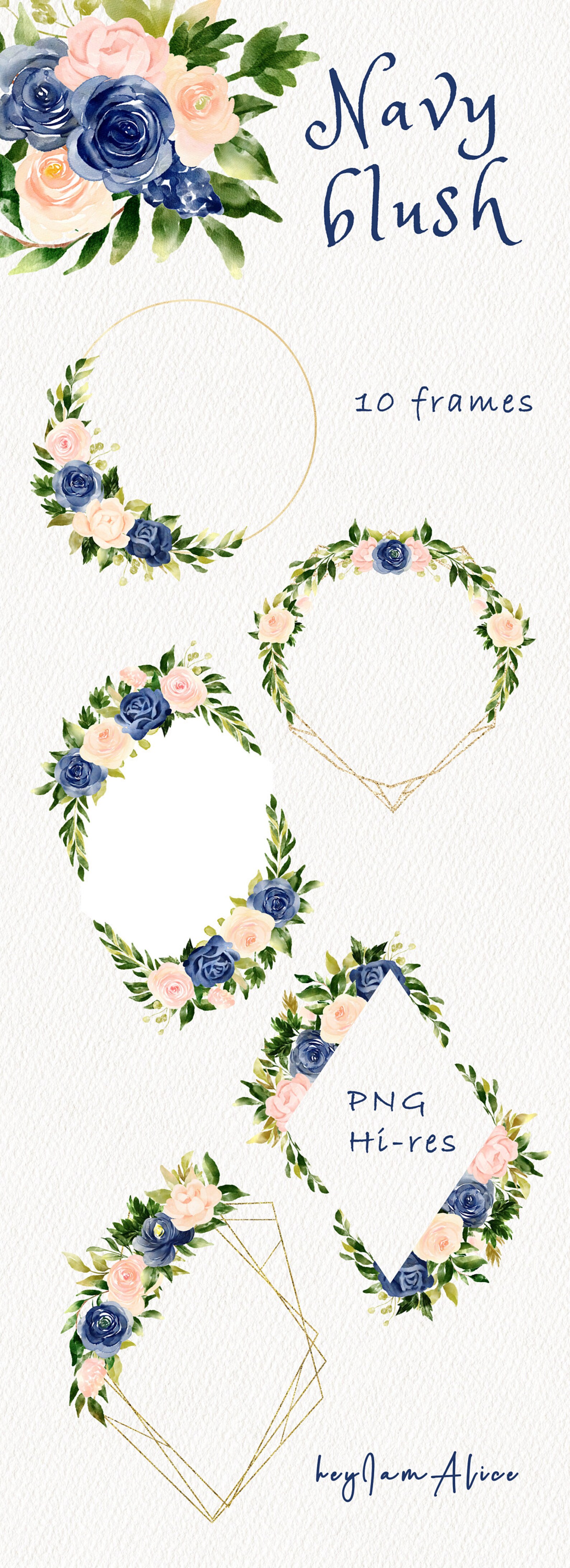 Navy Blush Flower Watercolor Clipart FREE COMMERCIAL Use - Etsy