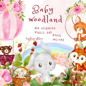 Clipart animali del bosco per bambini, animaletto acquerello, uso commerciale gratuito, amico animale della foresta per bambini, clipart per bambini, PNG per bambini, orsetto coniglietto