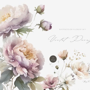 Lila Pfingstrose Blumen Aquarell Clipart, zart lila zart PNG, florale Einladung, Blumenstrauß, Hochzeit Clipart, Sublimation Design