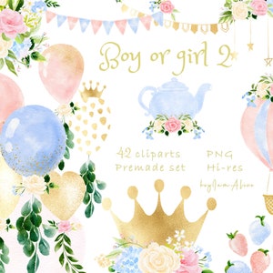 Niño o niña, es un niño, es una niña acuarela clipart, género revela PNG, imágenes prediseñadas de guardería, uso comercial gratuito, gráfico de baby shower PNG