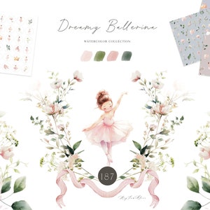 Clipart ballerina, clipart animale acquerello, coniglietta ballerina PNG, grafica tutù, clipart scuola materna, grafica baby shower, bambina ballerina
