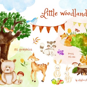 Woodland Nursery Clipart, utilisation COMMERCIALE GRATUITE, animaux de la forêt, aquarelle numérique Clipart, Animal de la forêt, dans le bois, mignon ours lapin renard