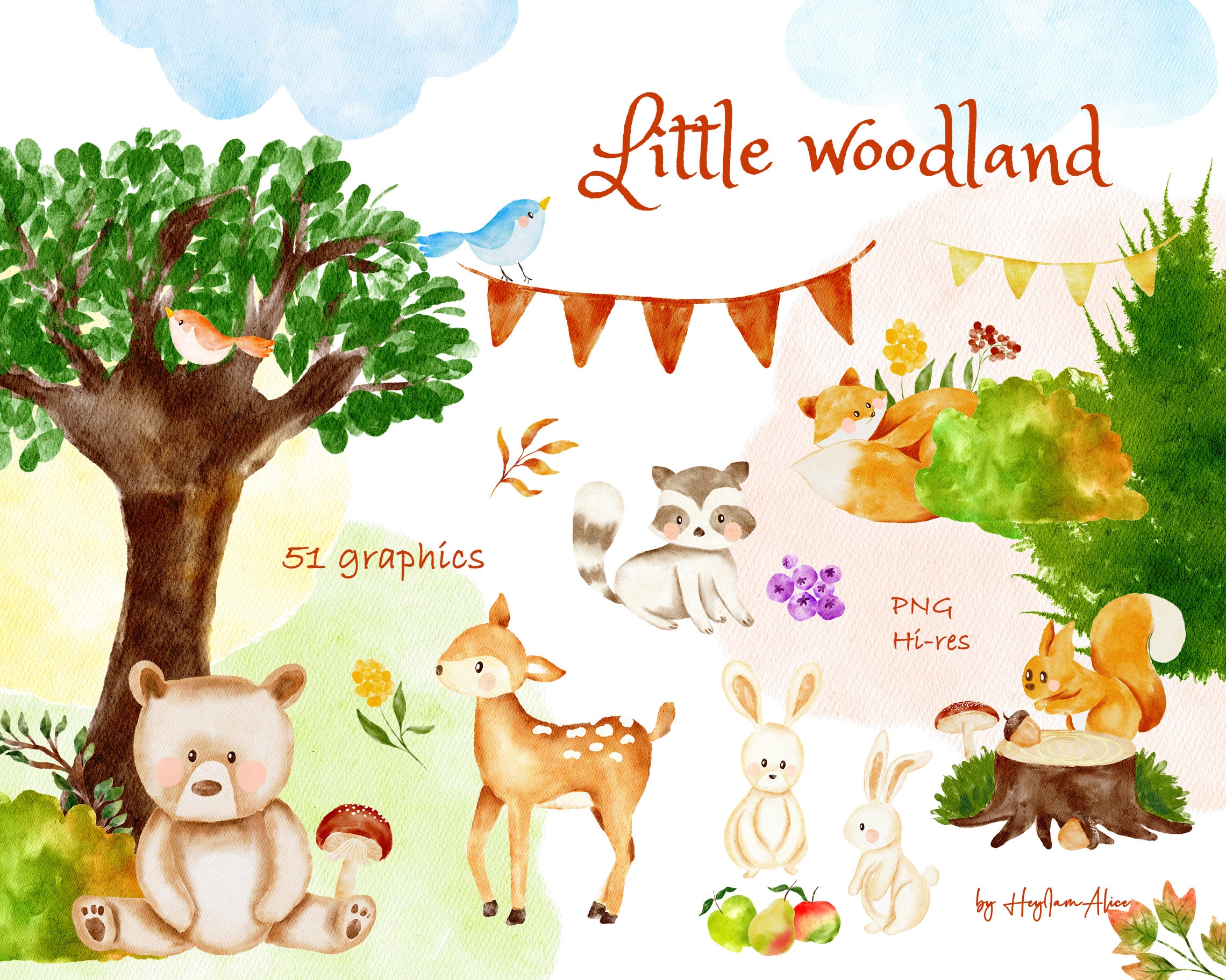 Drawing & Illustration Watercolor Clipart // Woodland Clip Art ...