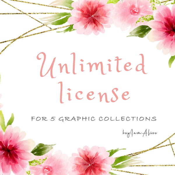 Unlimited Commercial License Add-On - NO CREDIT required - License to use 5 clipart set in items for sale, clipart license, sublimation PNG