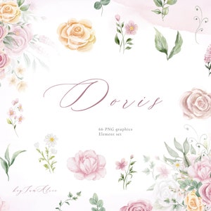 Rosa lila Blumen Aquarell Clipart, zart rosa Blumen PNG, Hochzeit Clipart, Kinderzimmer Clipart, blush floral gold Rahmen, Sublimation Design