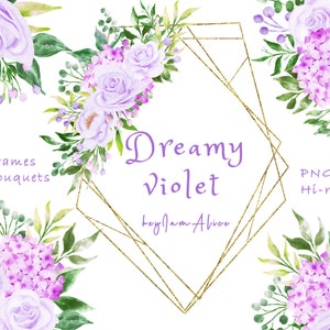 Lila lila Aquarell Blumen Clipart, lila Blumen png, kostenlose kommerzielle Nutzung, Hochzeit Clipart, Kinderzimmer Clipart, lila Blume png, diy