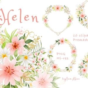 DAISY Floral watercolor clipart, white pink floral, FREE commercial use, daisy frame, chamomile flower clipart, sunflower coral pink graphic