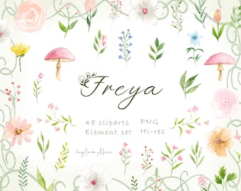 Spring Wild flower watercolor clipart, spring pastel floral graphic PNG, colorful clipart, soft cute tiny flower PNG, sublimation design PNG