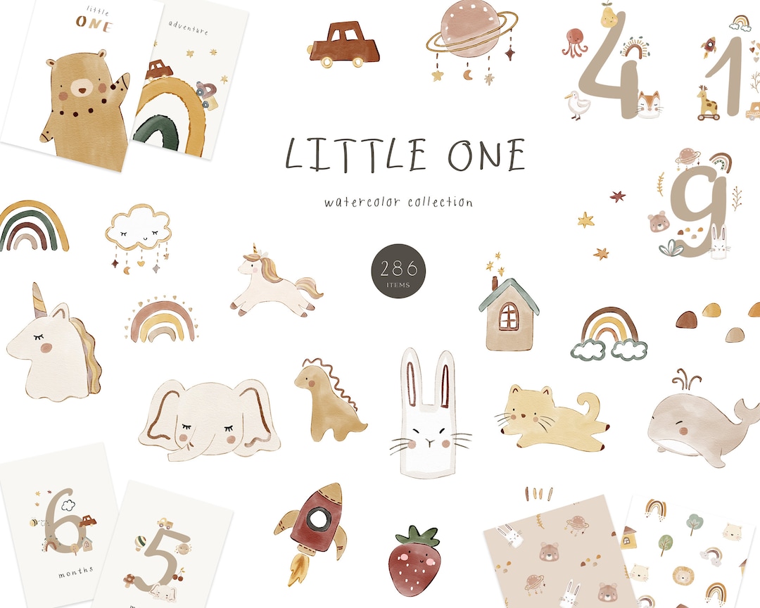 Boho Baby Watercolor Clipart, Nursery Animal Clipart, Newborn Boho Kid ...