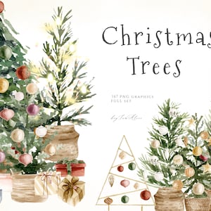 Árvores de Natal aquarela Clipart png, feliz Natal clipart, Papai Noel Clipart, feriado festivo Noel png, design de sublimação de Natal PNG