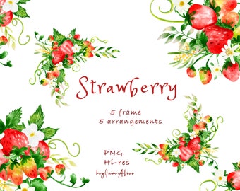 Watercolor strawberry Clipart, Fruit strawberry ClipArt, FREE COMMERCIAL use, fruit clipart, strawberry decor, strawberry PNG, summer fruit