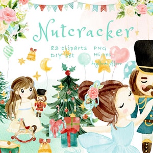 Clipart de quebra-nozes, gráfico de quebra-nozes em aquarela PNG, clipart de Natal PNG, download digital de bailarina, criança para impressão, conto de fadas PNG