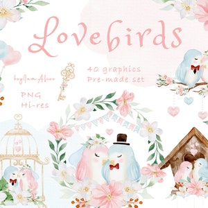 Imágenes prediseñadas de pájaros de amor PNG, imágenes prediseñadas de acuarela de San Valentín PNG, PNG gráfico de pareja, imágenes prediseñadas románticas de amor, diseño de sublimación png, imágenes prediseñadas de boda