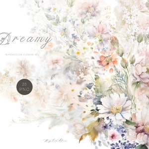 Zachte bloei bloem aquarel clipart, dromerige zachte wilde elegante bloemen, bloemenuitnodiging, bloemboeket, bruiloft PNG, sublimatie ontwerp