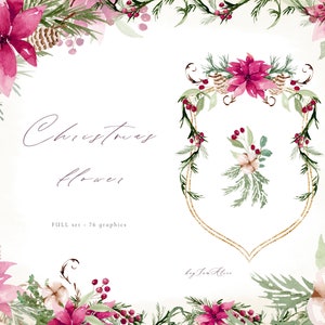 Clipart rosa de guirlanda de Natal, feliz Natal, aquarela de vegetação de inverno PNG, clipart de visco, clipart de férias, gráfico digital festivo