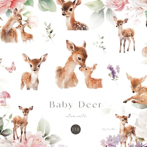 Niedliche Baby Hirsch, Tier Aquarell Clipart, Baby Tier Kinderzimmer, entzückende Grafik für Kind, Kinderzimmer Kunst, Sublimation PNG, Ostern Clipart, Rehkitz
