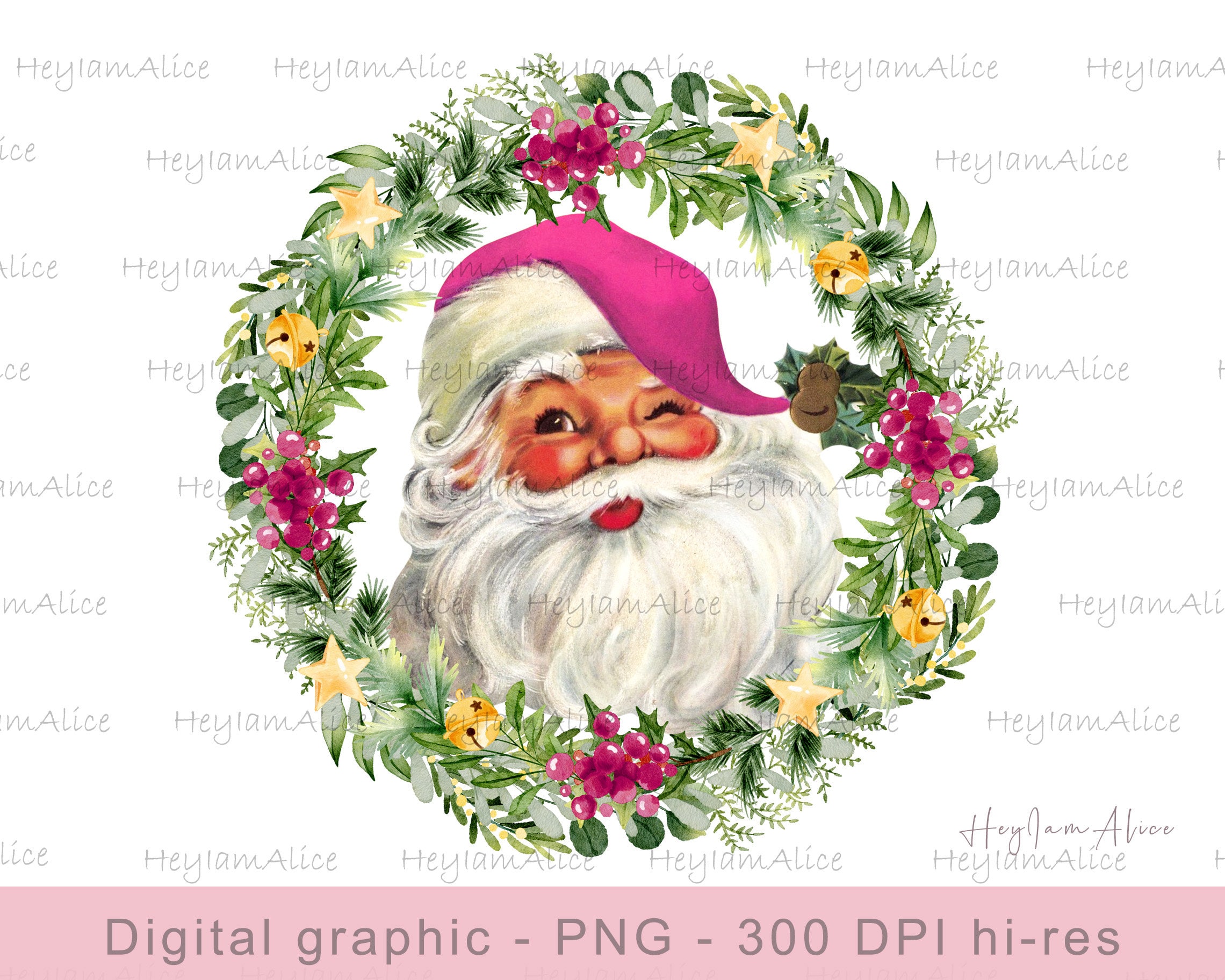 Santa Christmas Pink Clipart PNG, Christmas Wreath PNG, Holiday  Sublimation, Santa Claus Vintage, Festive Noel Png, Instant Download Design  - Etsy, image size:2280x1824