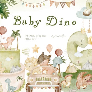Baby-Dinosaurier-Aquarell-Clipart, süße Dinosaurier, Dino-Dekor, Dinosaurier-Geburtstagseinladung, Baby-Dinosaurier PNG, T-Rex, Tyrannosaurus PNG