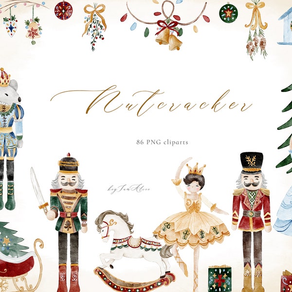 Nutcracker clipart, watercolor nutcracker graphic PNG, Christmas clipart PNG,  ballerina digital download, kid printable, fairy tale PNG