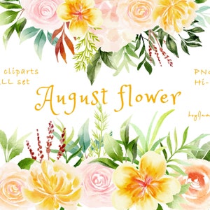Geel roze aquarel bloem clipart, GRATIS commercieel gebruik, groen clipart, zachte bloemen PNG, bruiloft clipart, gebladerte clipart, kinderkamer PNG