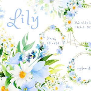 Clipart acquerello fiore blu non ti scordar di me, PNG floreale margherita, uso commerciale gratuito, clipart di matrimonio, clipart di vivaio, cornice floreale in oro PNG