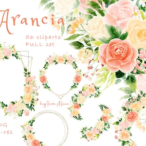 Creamy orange flower watercolor clipart, free commercial use, greenery clipart, wedding clipart, orange floral PNG, nursery floral graphic