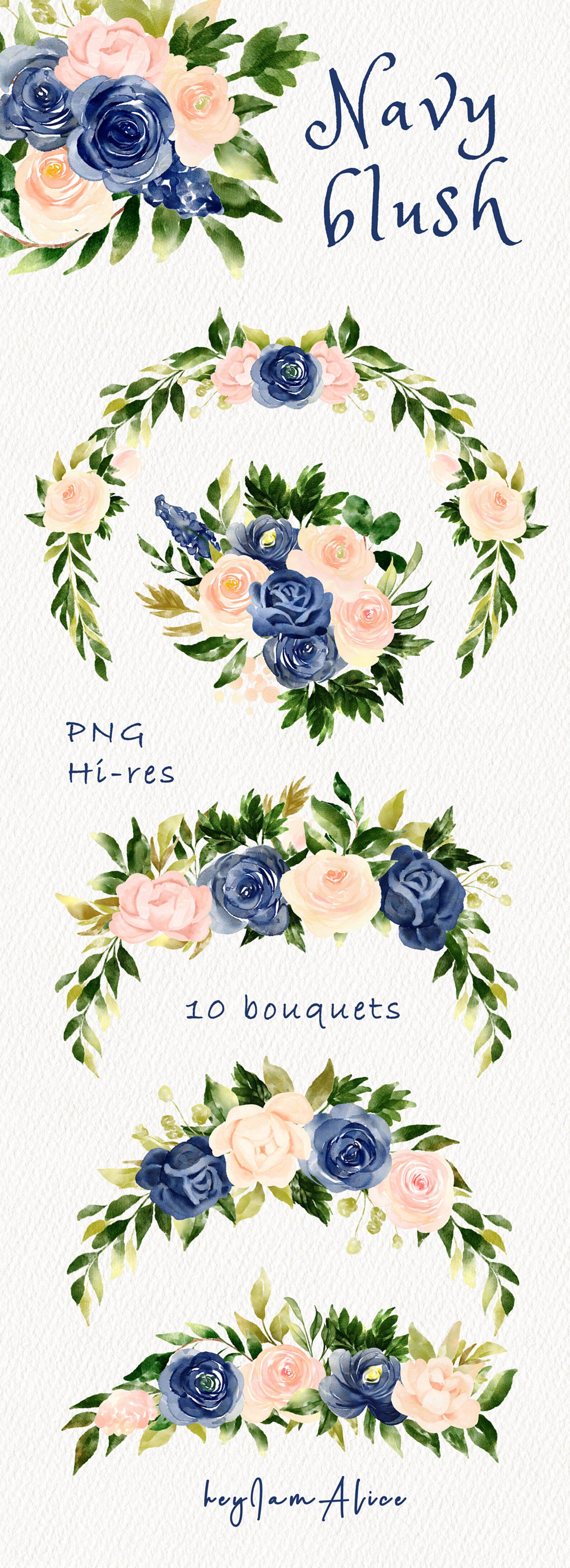 Navy Blush Flower Watercolor Clipart FREE COMMERCIAL Use - Etsy