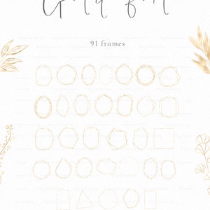 139 geometric frame PNG, Gold Foil Geometric Polygonal Frames Clipart, gold greenery, metallic glitter, wedding invitation, commercial use image 3