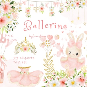 Ballerina Clipart, Aquarell Tier Clipart, Hase Ballerina PNG, Tutus Grafiken, Kinderzimmer Clipart, Baby-Dusche-Grafik, Ballerina Baby Mädchen