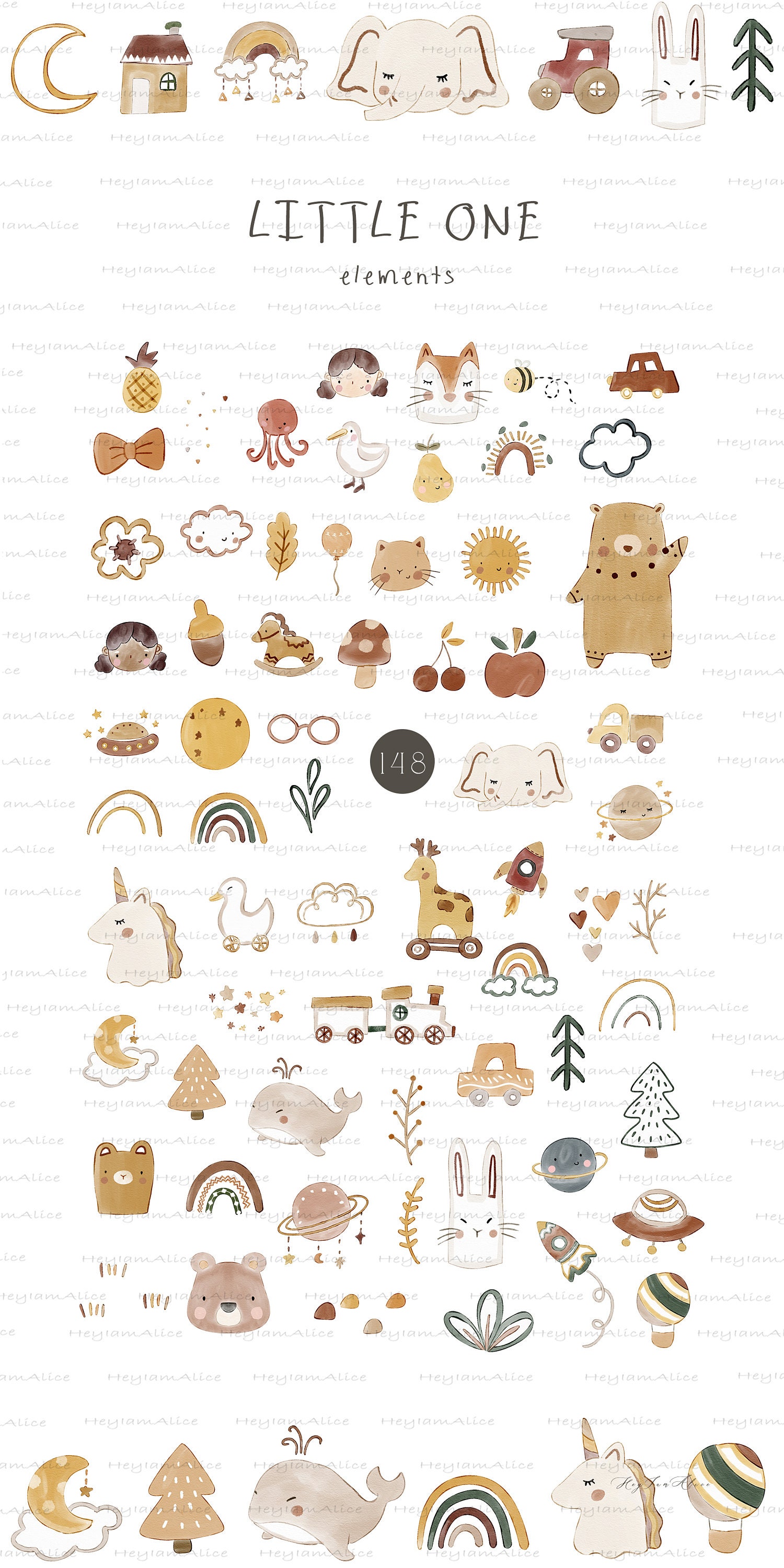 Boho Baby Watercolor Clipart, Nursery Animal Clipart, Newborn Boho Kid ...