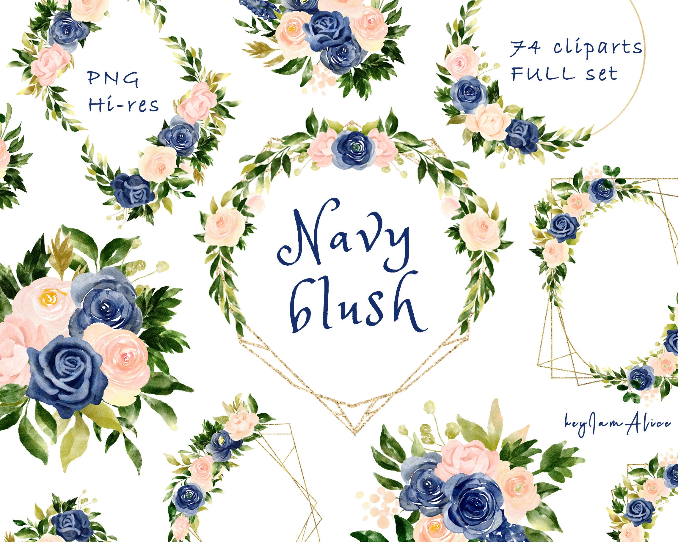 Navy Blush Flower Watercolor Clipart FREE COMMERCIAL Use - Etsy