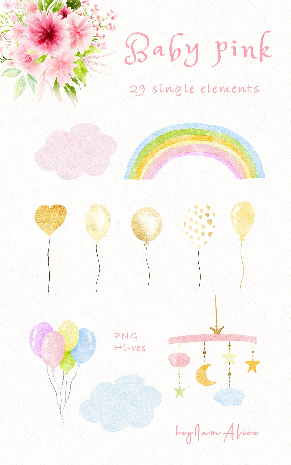 Baby Girl Pink Clipart, Pink Watercolor Newborn PNG, FREE COMMERCIAL ...