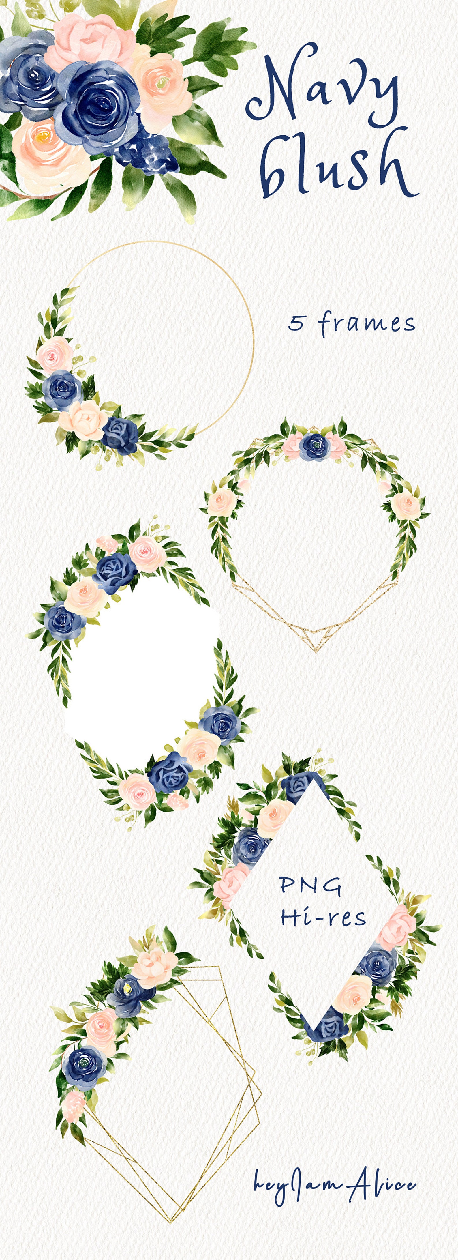 Navy Blush Flower Watercolor Clipart, FREE COMMERCIAL Use, Pink Floral ...