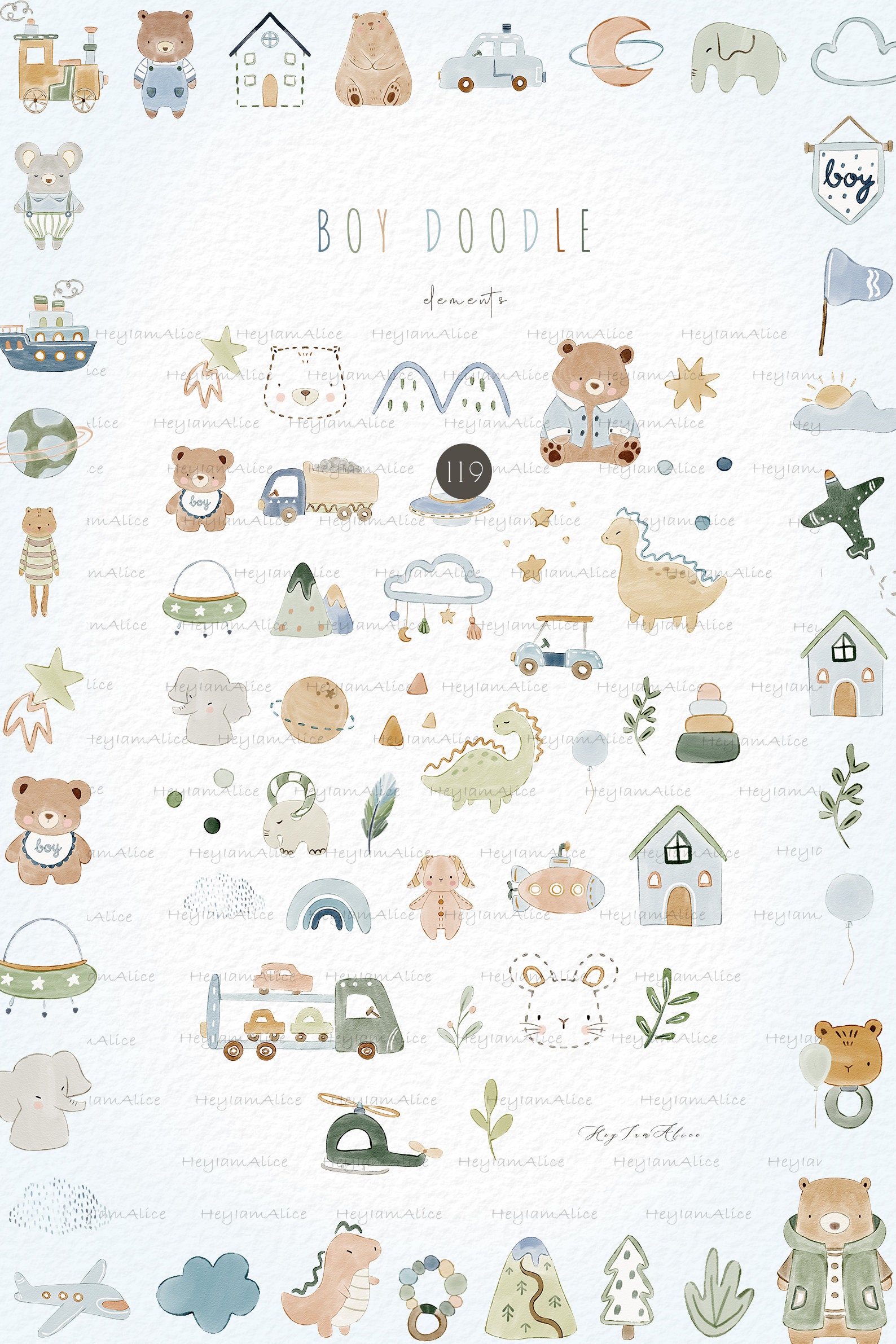 Boho Baby Watercolor Clipart, Nursery Animal Clipart, Newborn Boho Kid ...