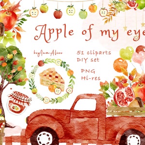 Apple clipart, aquarelle automne PNG, pomme de mon oeil invitation, shower de bébé pomme, graphique de fruits aquarelle, pommier, tarte aux pommes PNG