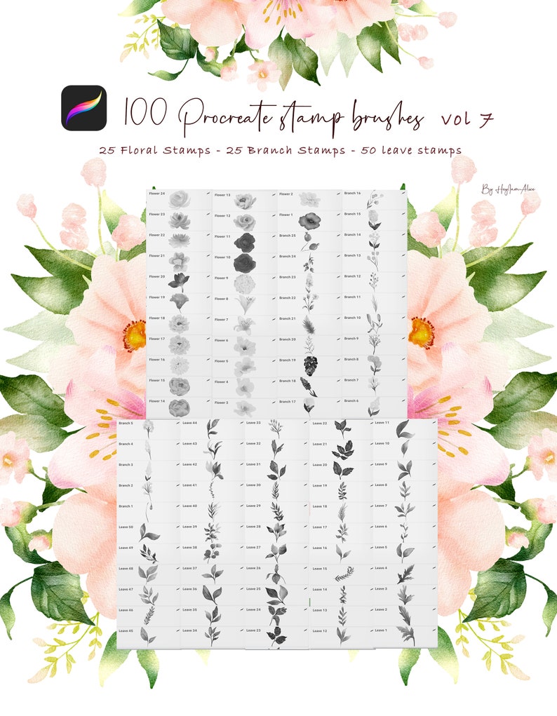 100 Realistic Watercolor Stamp, FREE COMMERCIAL USE, Floral Procreate Stamp, Procreate brush, bouquet creator, clipart creator image 2