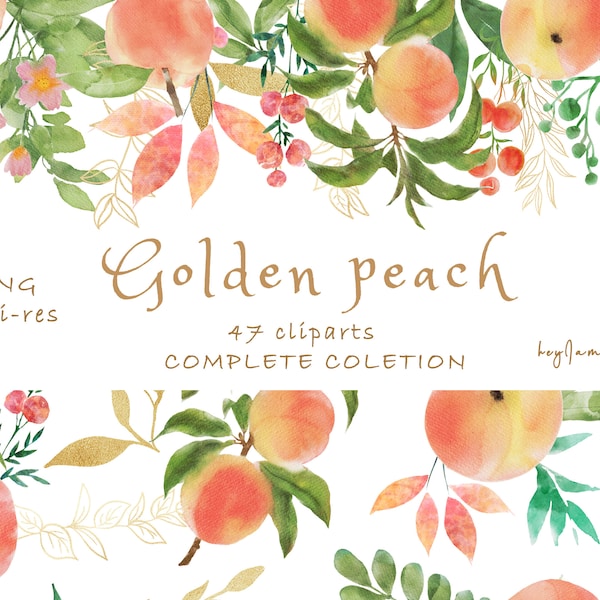 Golden peach watercolor clipart,free commercial use,greenery clipart, wedding DIY, commercial use graphic, commercial border, PNG digital
