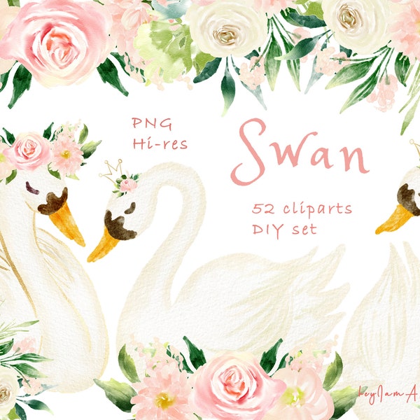 Swan clipart PNG, watercolor swan, FREE COMMERCIAL use, nursery clipart, ballet swan, princess swan, pink flower clipart png, baby shower