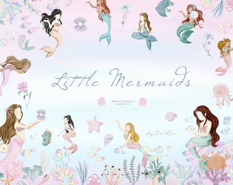 Mermaid clipart, little mermaid watercolor graphic, nursery clipart, graphics for kid, under the sea, sea animal PNG, ocean creatures, baby