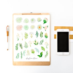 White Greenery Digital Sticker, Printable Sticker Sheet, Watercolor ...