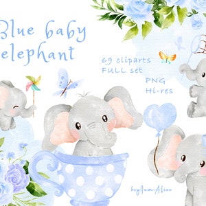 Baby elephant clipart, blue watercolor elephant PNG, FREE COMMERCIAL use, safari jungle animal clipart, nursery art, baby boy clipart png