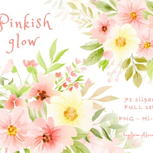 Imágenes prediseñadas de acuarela de flor amarilla rosa, PNG floral rosado brillante, uso COMERCIAL GRATUITO, ramo rosa suave, imágenes prediseñadas de boda, imágenes prediseñadas de vivero png